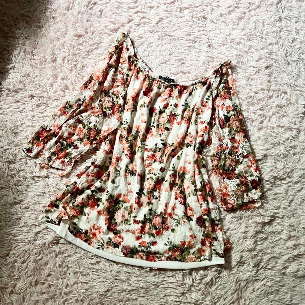 Soft Lace Floral Off Fairy Core Cottage Whimsical Shoulder Blouse Womens XL